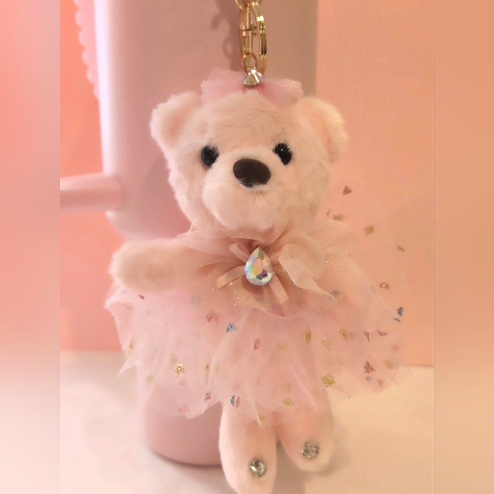 Pink Teddy Bear Keychain / Bag Charm